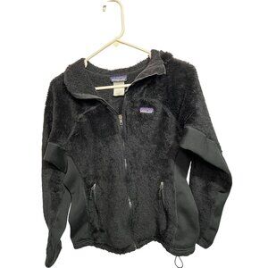 Patagonia Womens Black Fuzzy Full-Zip Hoodie Jacket Size M Polyester Warm & Soft
